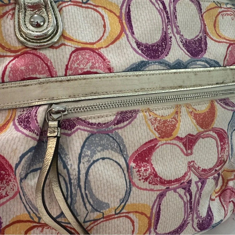 Coach Multicolor Logo Satchel Poppy Shoulder Bag with Gold Accents 19023 - Picture 4 of 10